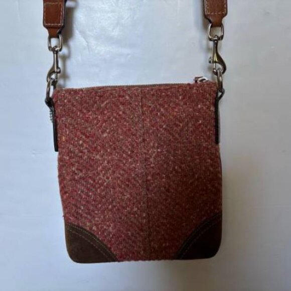 NWT Coach SCARO Swing Pack Crossbody Bag Camel Rose Wool Tweed Zip - Picture 3 of 6